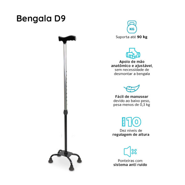 Bengala 4 Pontas com Regulagem de Altura até 90 Kg D9 Dellamed - Image 2